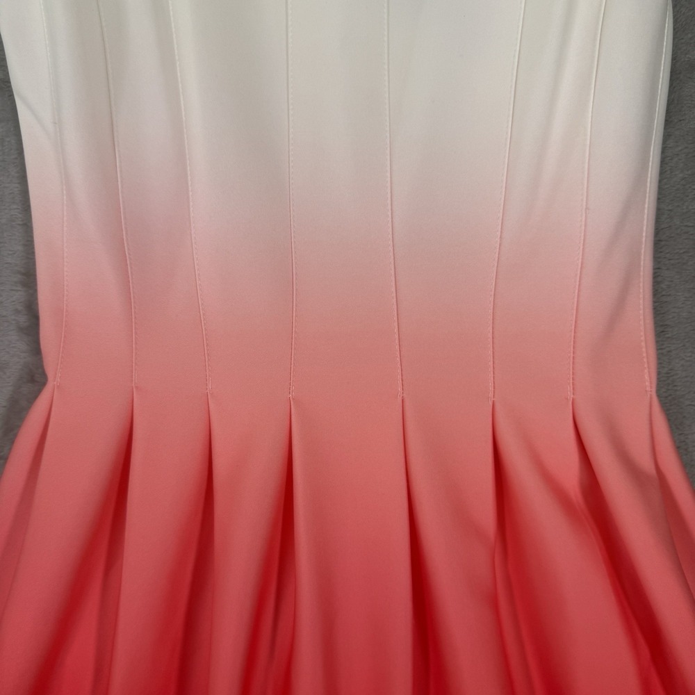Calvin Klein White Coral Ombre Fit and Flare Dress Sleeveless Mini Pockets Sz 2 - Picture 2 of 7